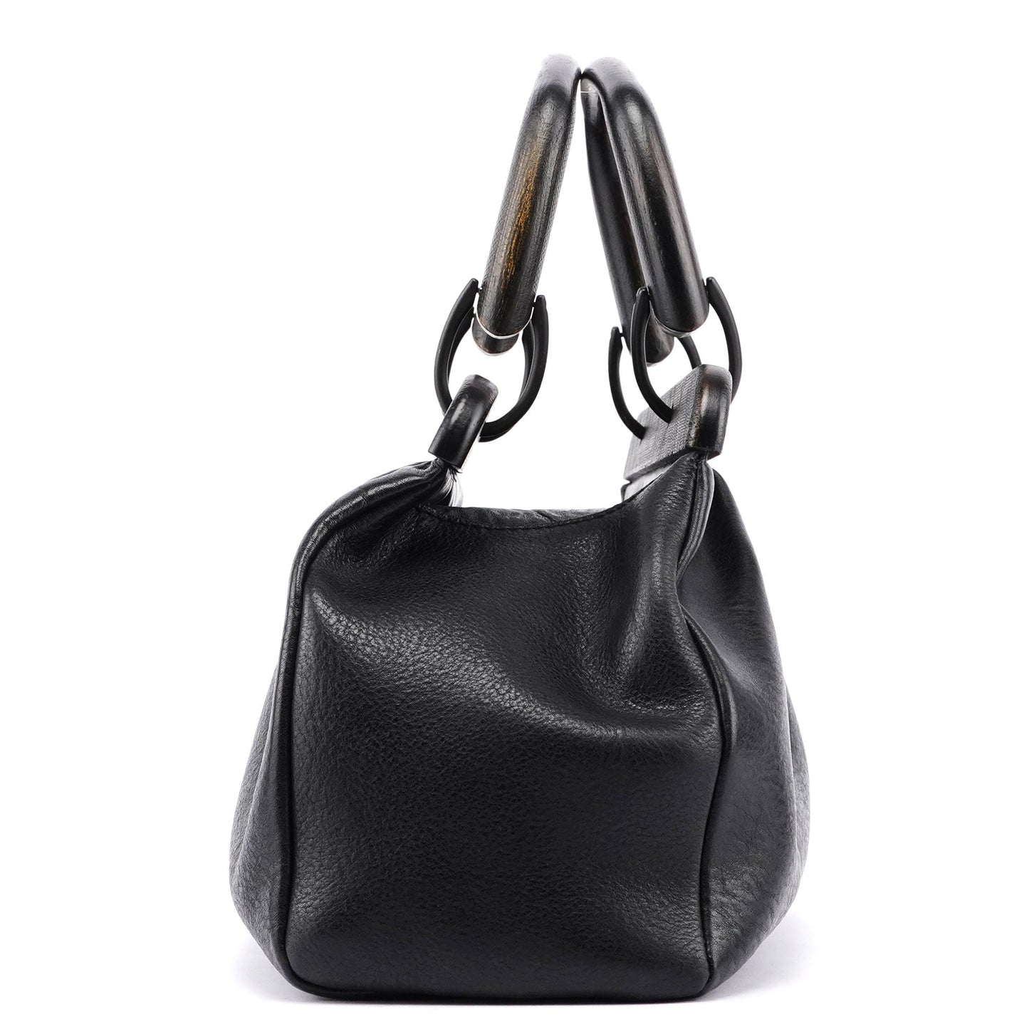 2002 Black Leather Runway Wood Handle Bag