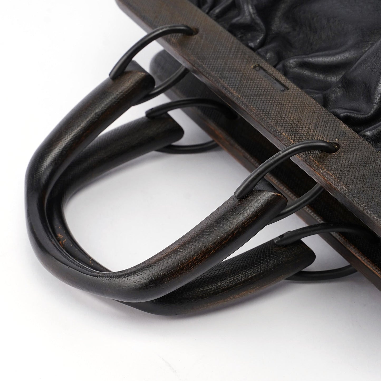 2002 Black Leather Runway Wood Handle Bag