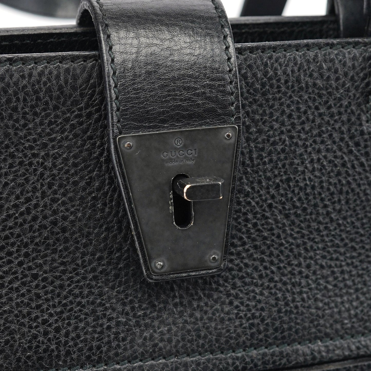 2002 Black Leather Turnlock Tote Bag