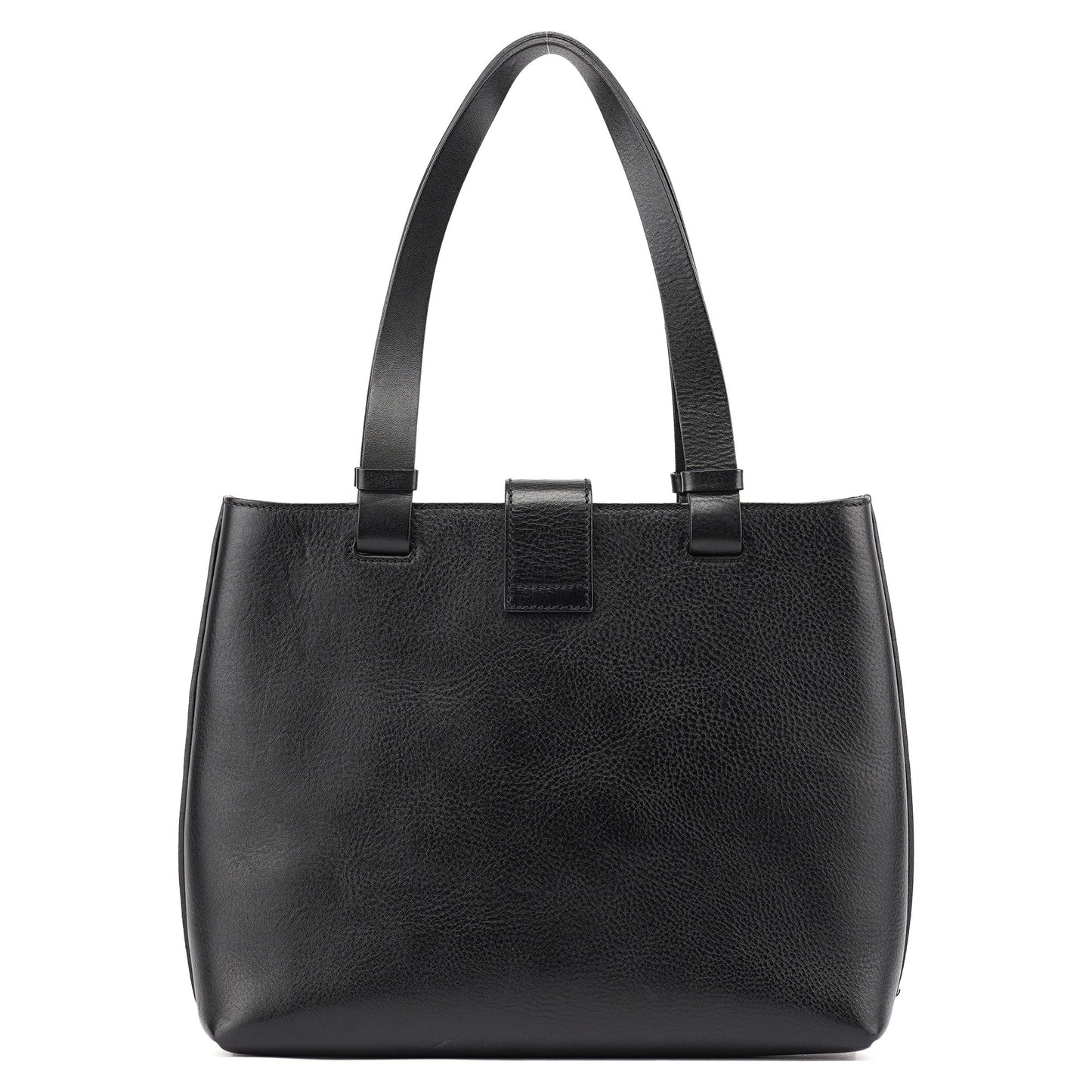 2002 Black Leather Turnlock Tote Bag