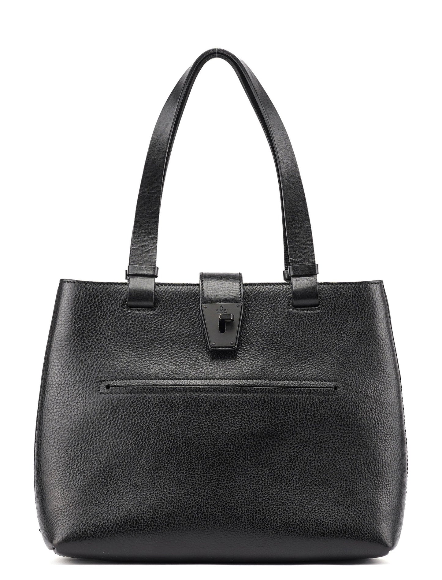 2002 Black Leather Turnlock Tote Bag
