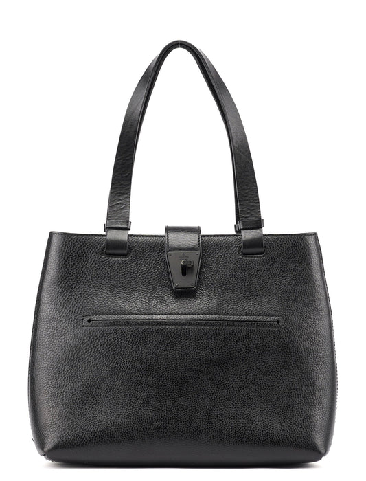 2002 Black Leather Turnlock Tote Bag
