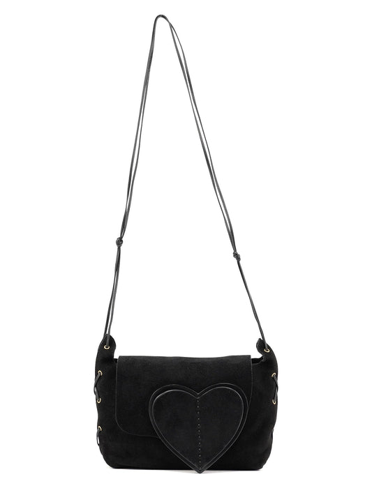 2002 Black Suede Heart Crossbody Bag