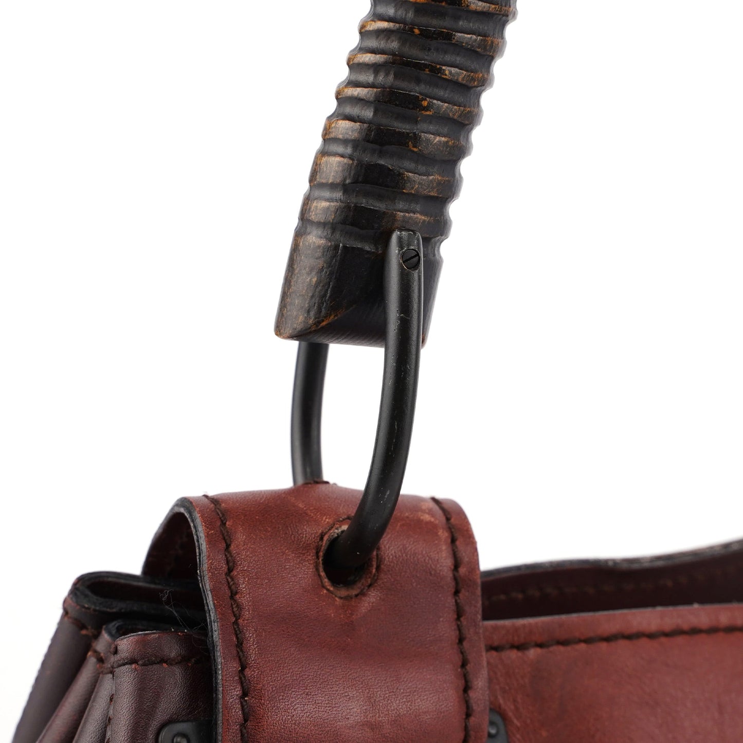 2002 Brown Leather Wood Handle Bag