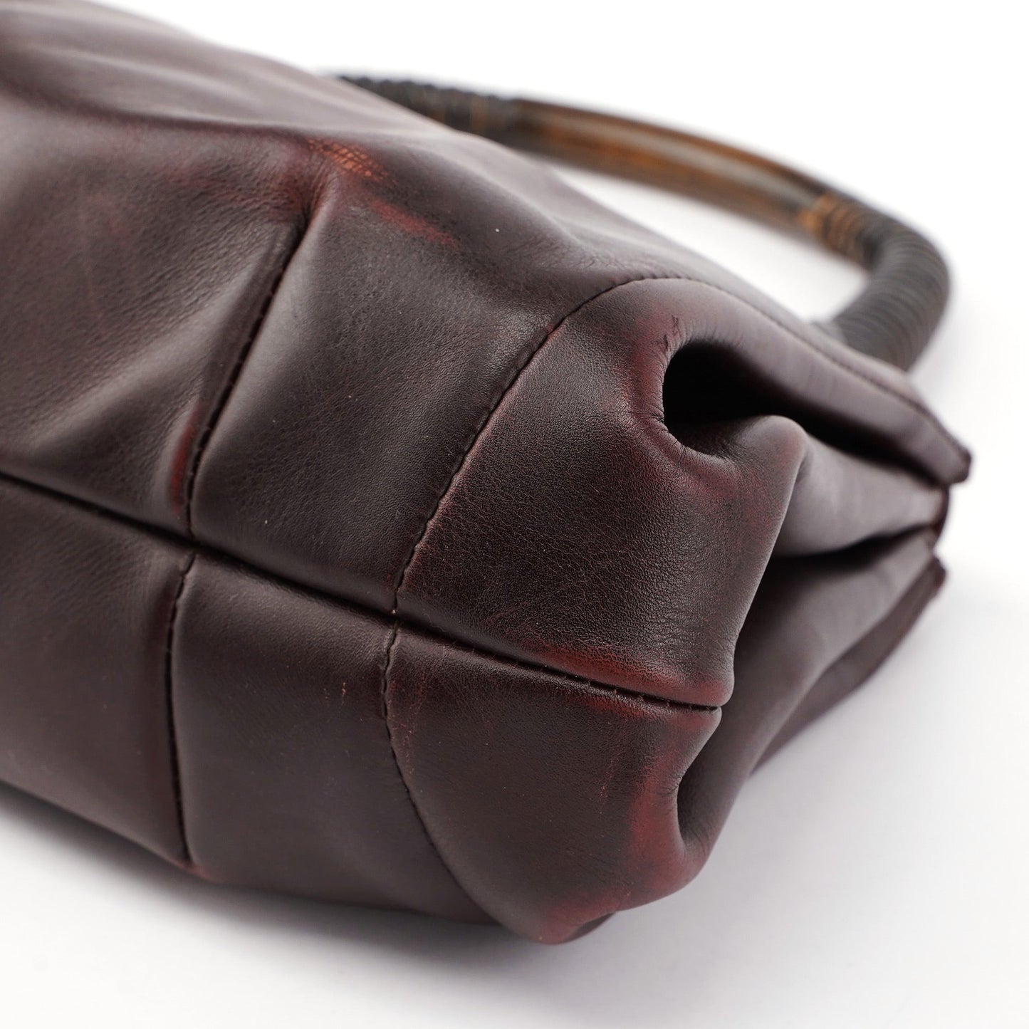 2002 Brown Leather Wood Handle Bag