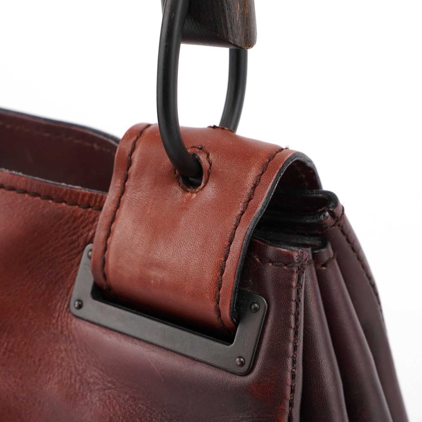 2002 Brown Leather Wood Handle Bag