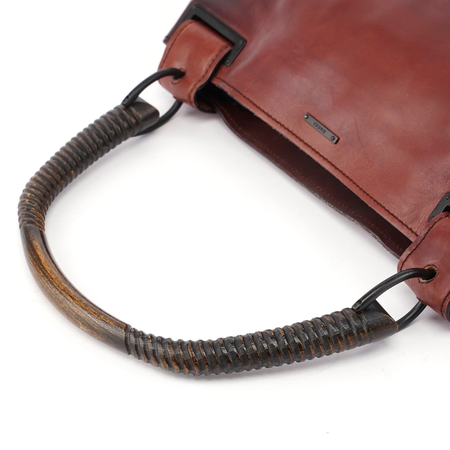 2002 Brown Leather Wood Handle Bag