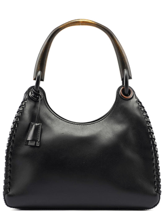 2002 Calfskin Wood Handle Shoulder Bag