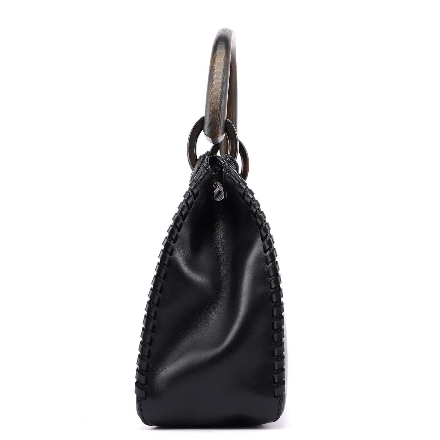 2002 Calfskin Wood Handle Shoulder Bag