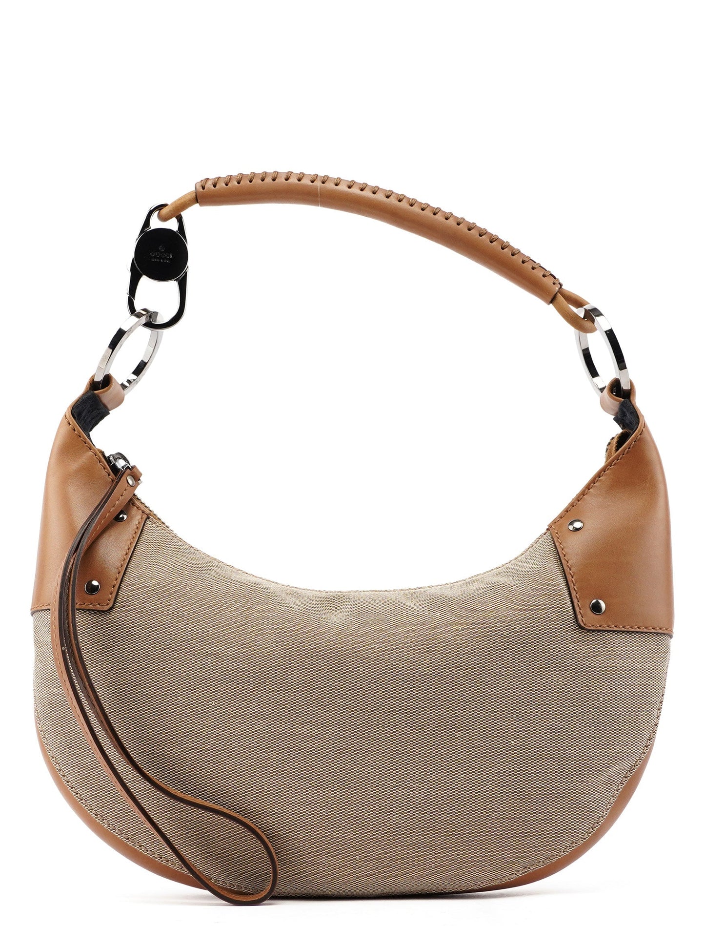 2003 Beige Canvas Round Hobo Shoulder Bag