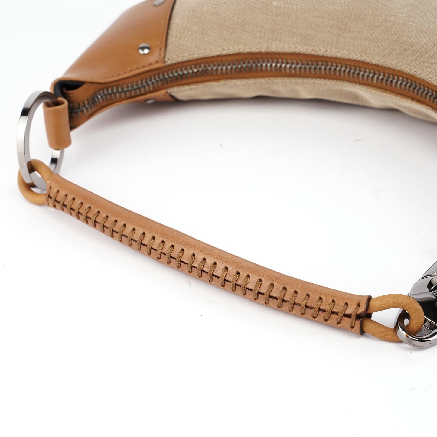 2003 Beige Canvas Round Hobo Shoulder Bag