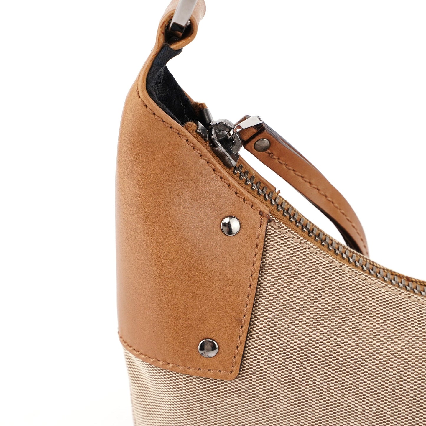 2003 Beige Canvas Round Hobo Shoulder Bag