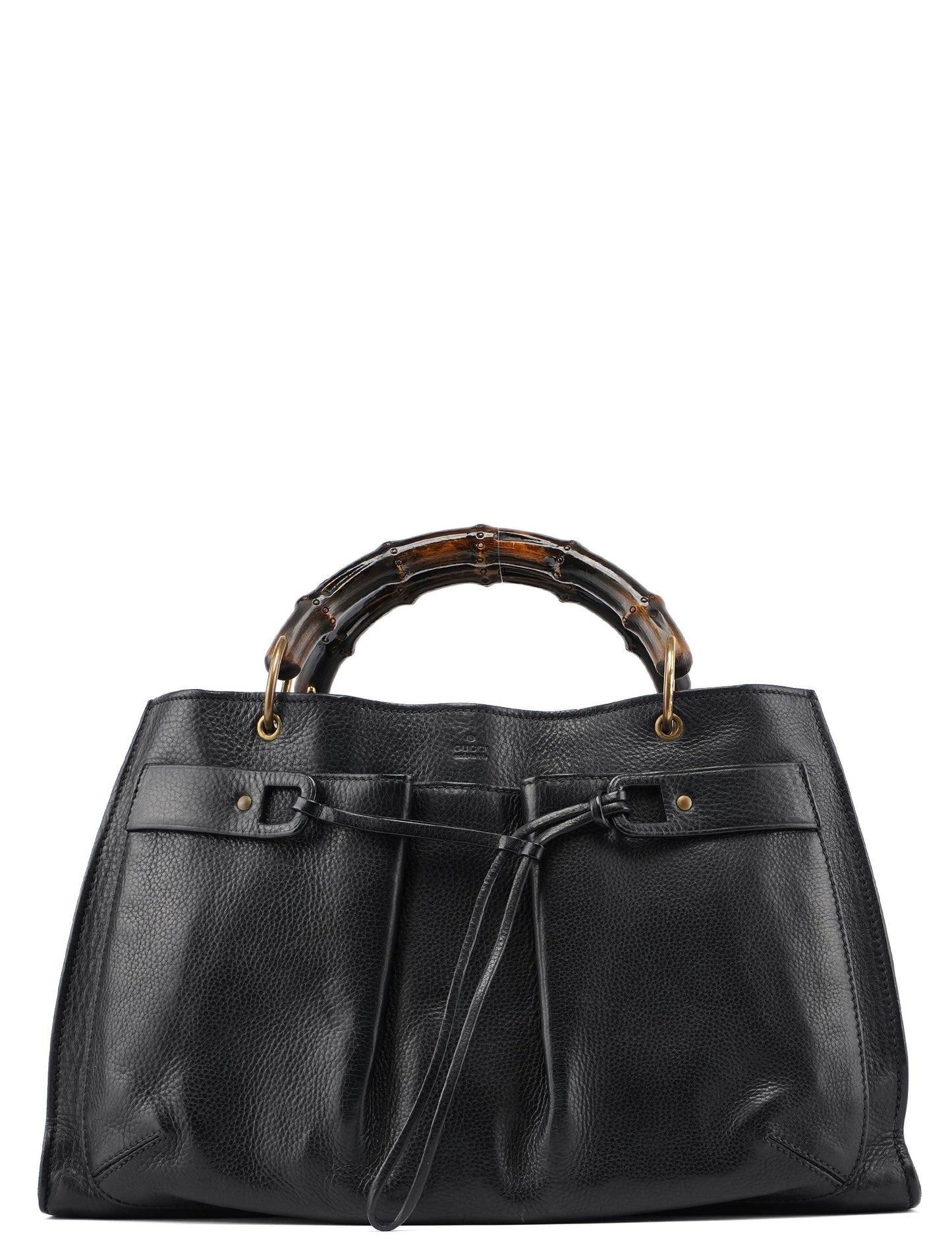 2003 Black Leather Bamboo Top Handle Bag