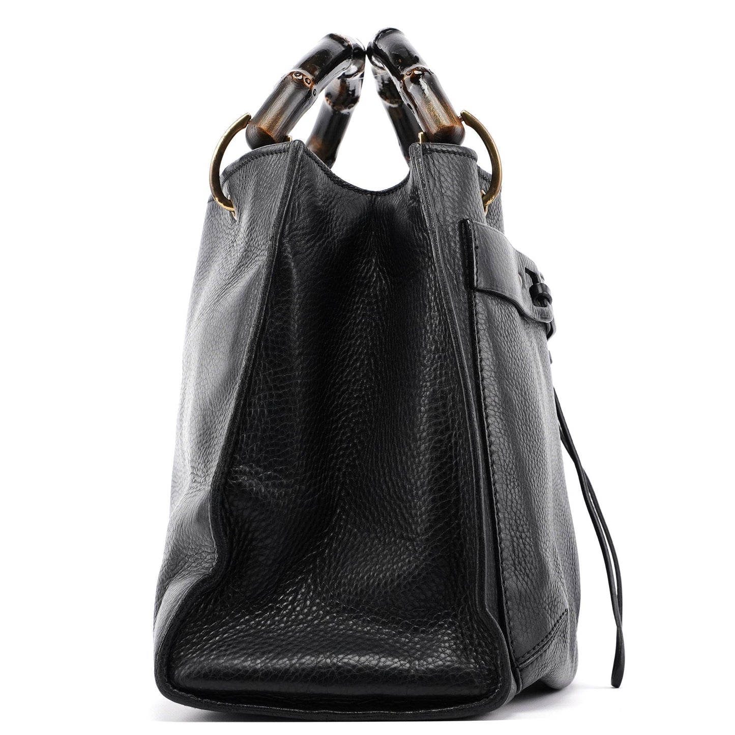 2003 Black Leather Bamboo Top Handle Bag