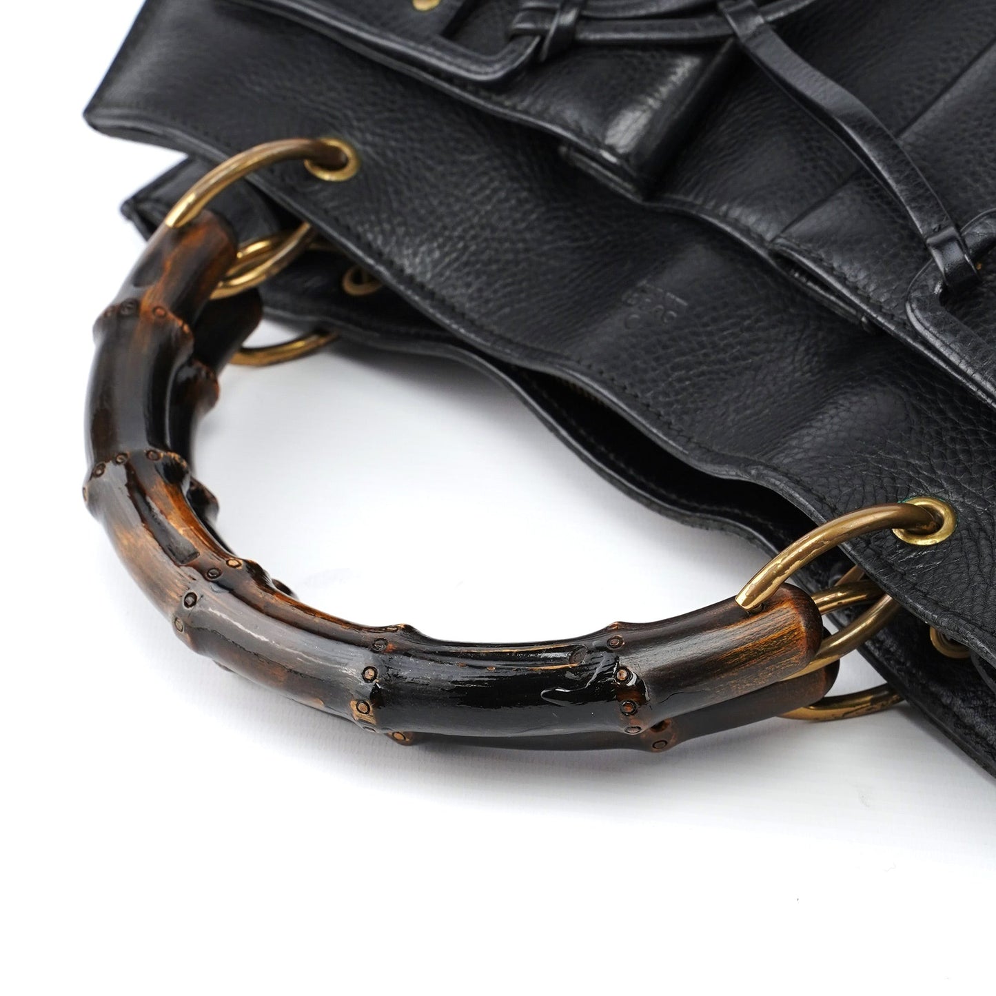 2003 Black Leather Bamboo Top Handle Bag