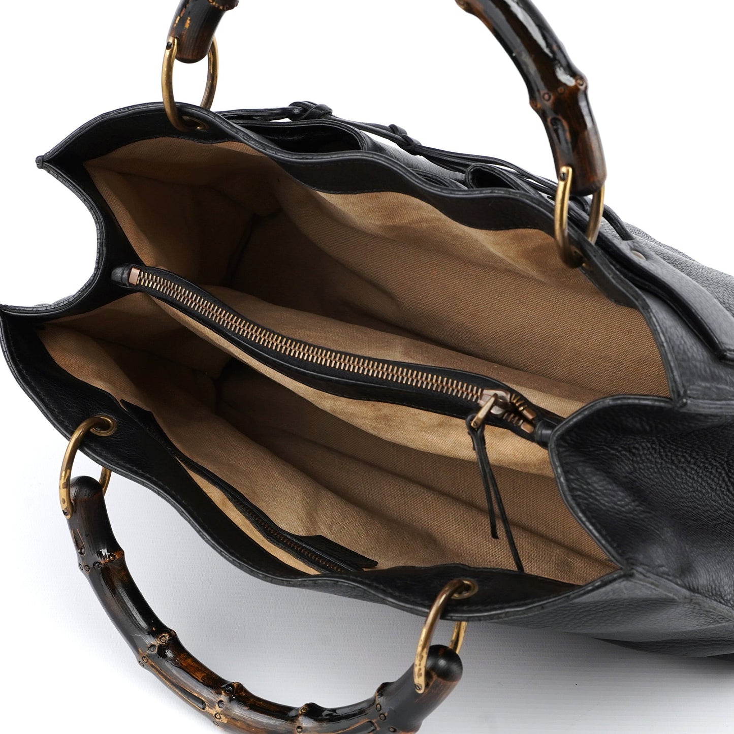 2003 Black Leather Bamboo Top Handle Bag