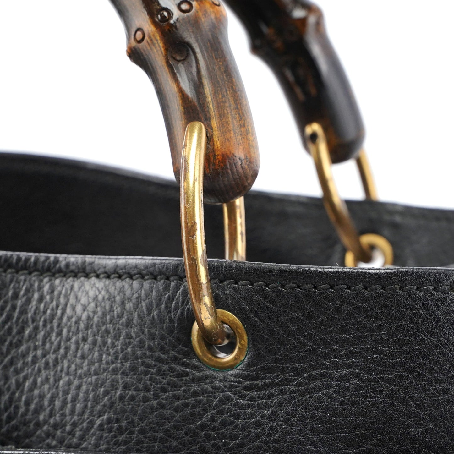 2003 Black Leather Bamboo Top Handle Bag