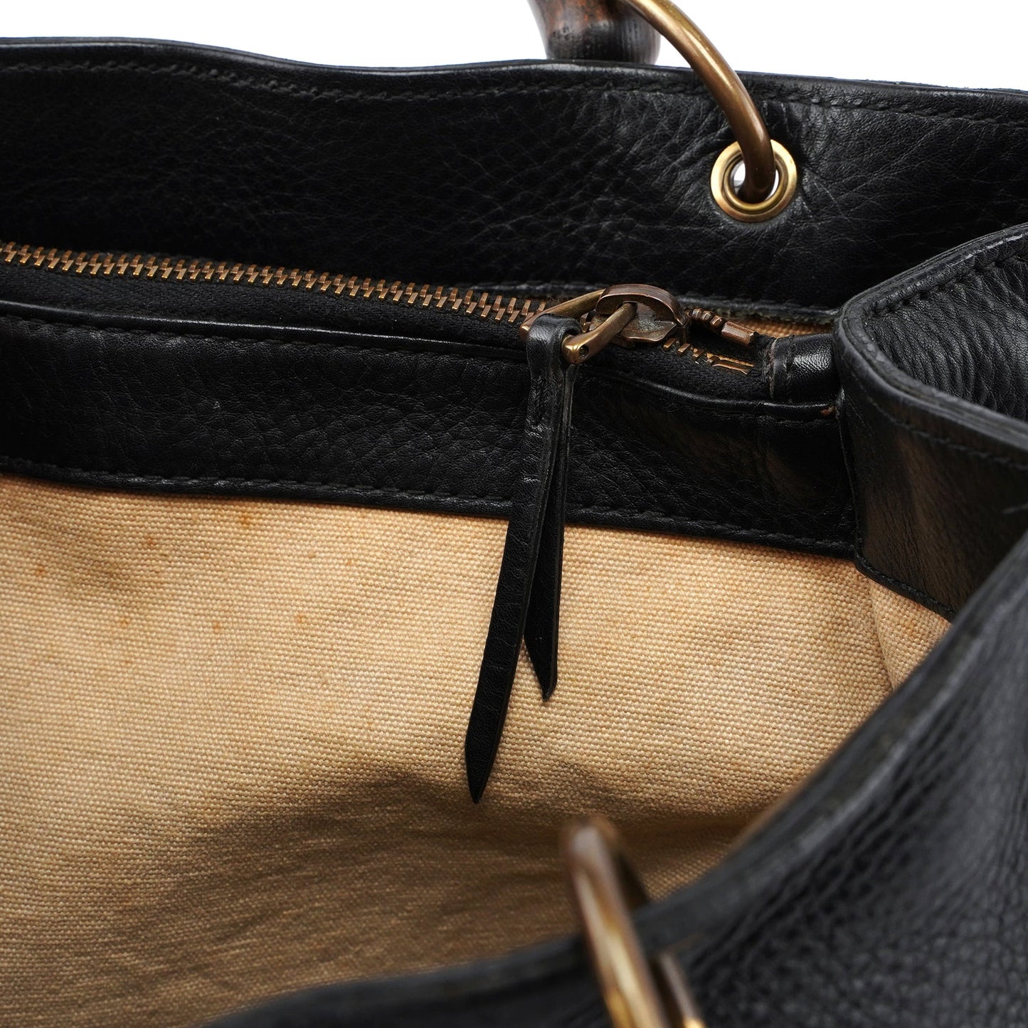 2003 Black Leather Bamboo Top Handle Bag