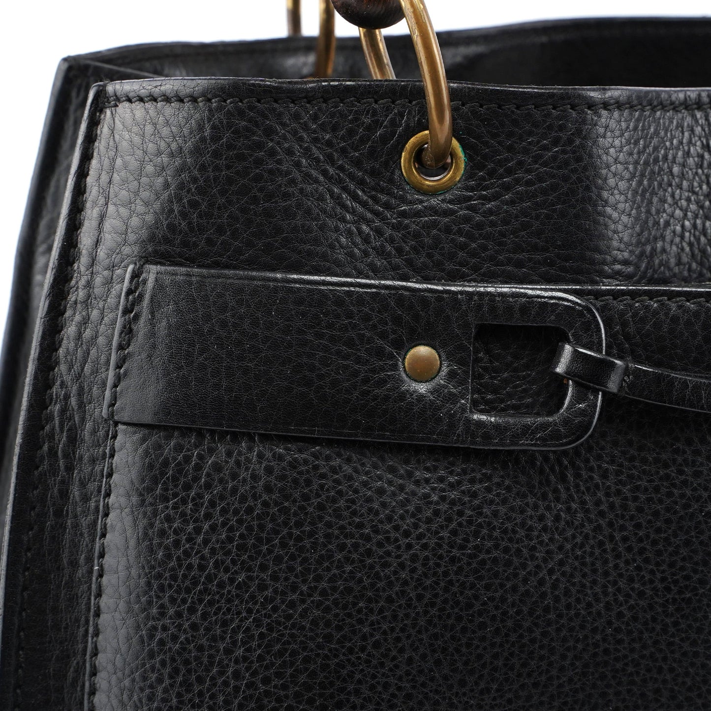 2003 Black Leather Bamboo Top Handle Bag