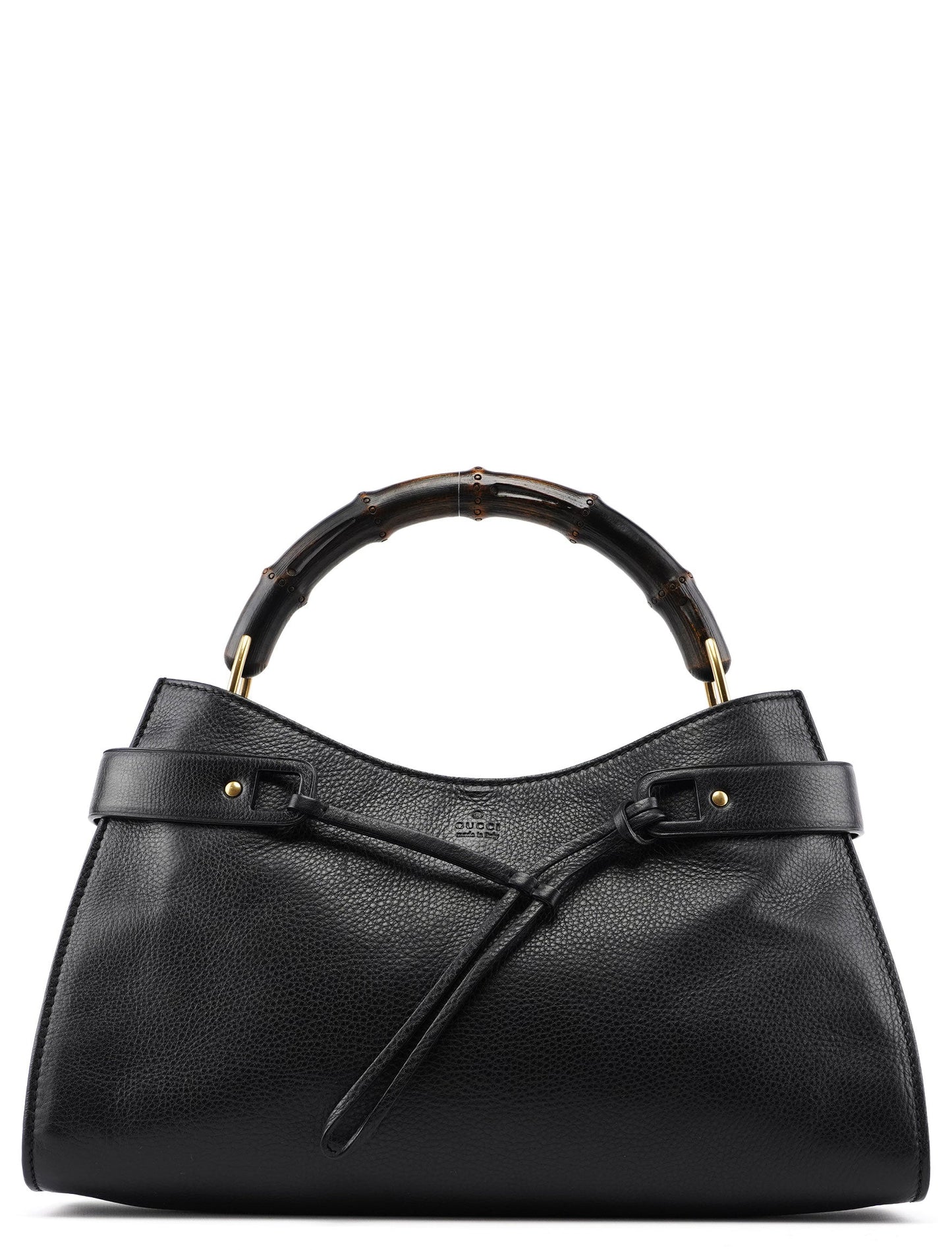 2003 Black Leather Bamboo Top Handle Bag
