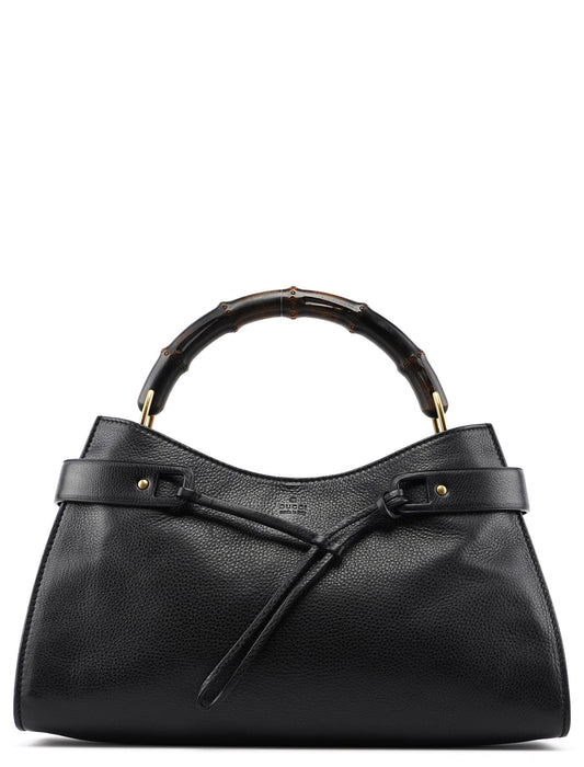 2003 Black Leather Bamboo Top Handle Bag