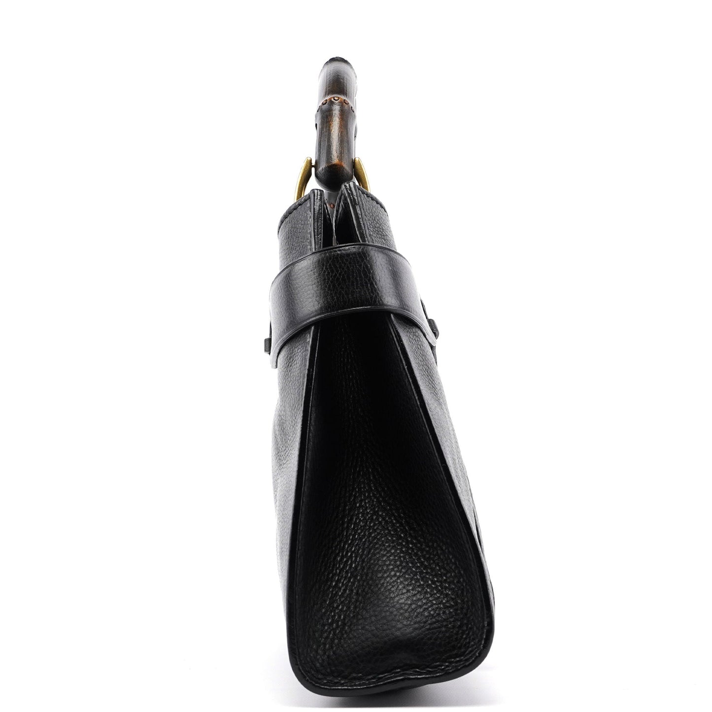 2003 Black Leather Bamboo Top Handle Bag