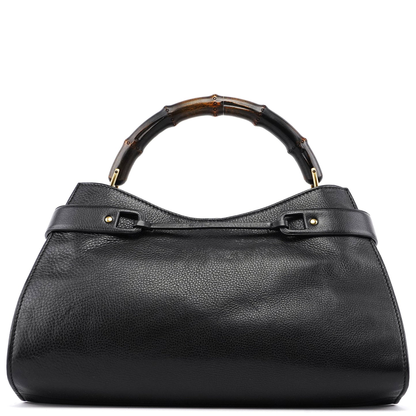 2003 Black Leather Bamboo Top Handle Bag