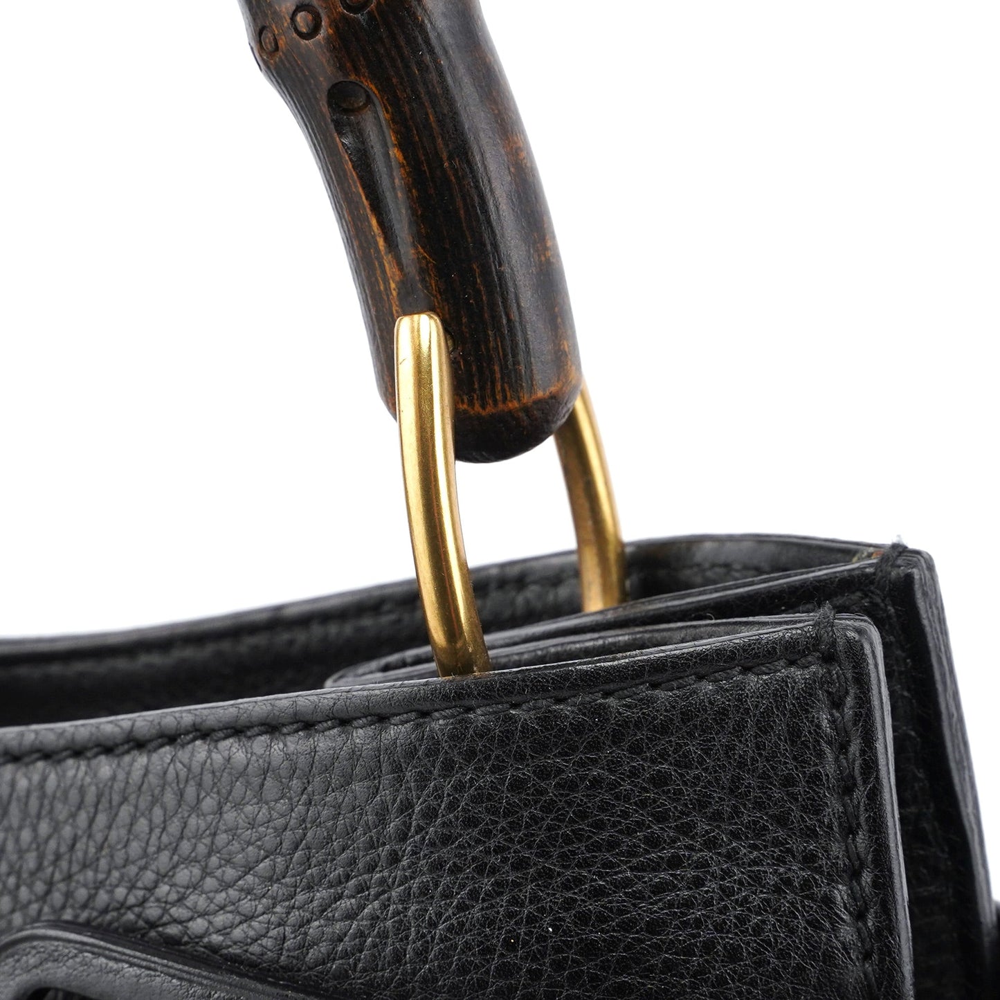 2003 Black Leather Bamboo Top Handle Bag