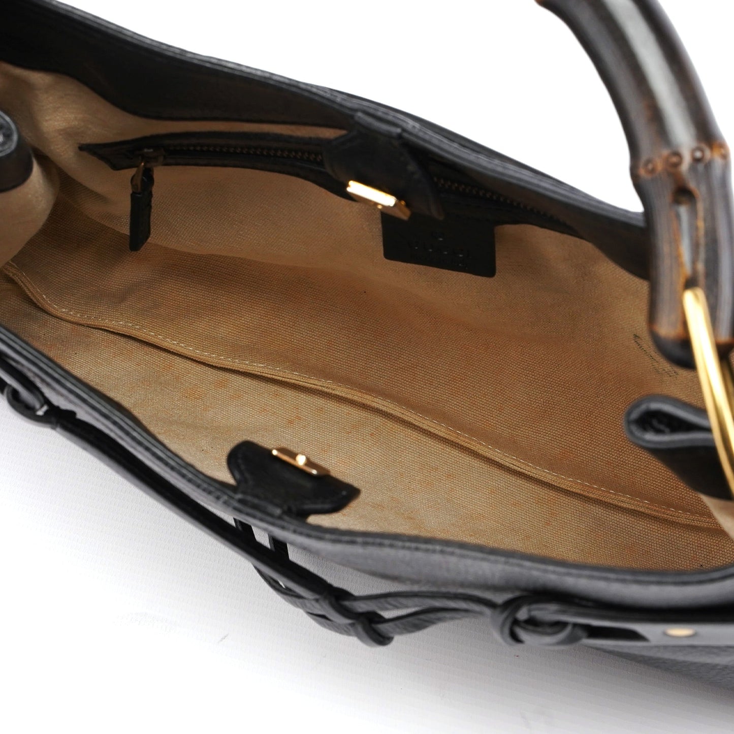 2003 Black Leather Bamboo Top Handle Bag