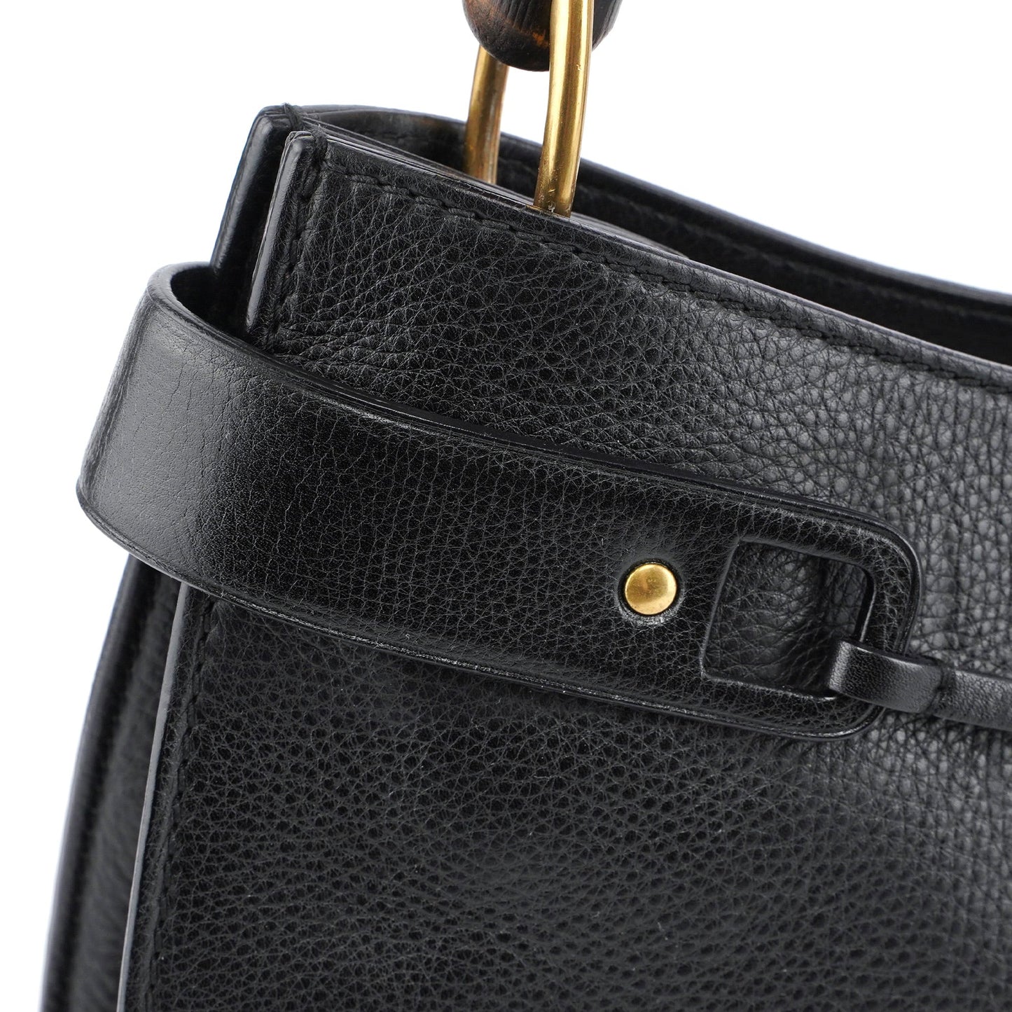 2003 Black Leather Bamboo Top Handle Bag