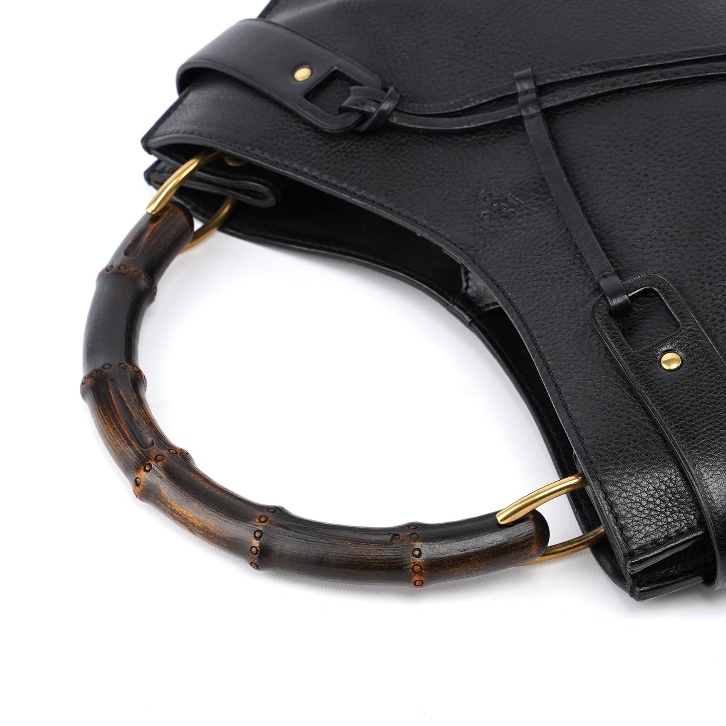 2003 Black Leather Bamboo Top Handle Bag