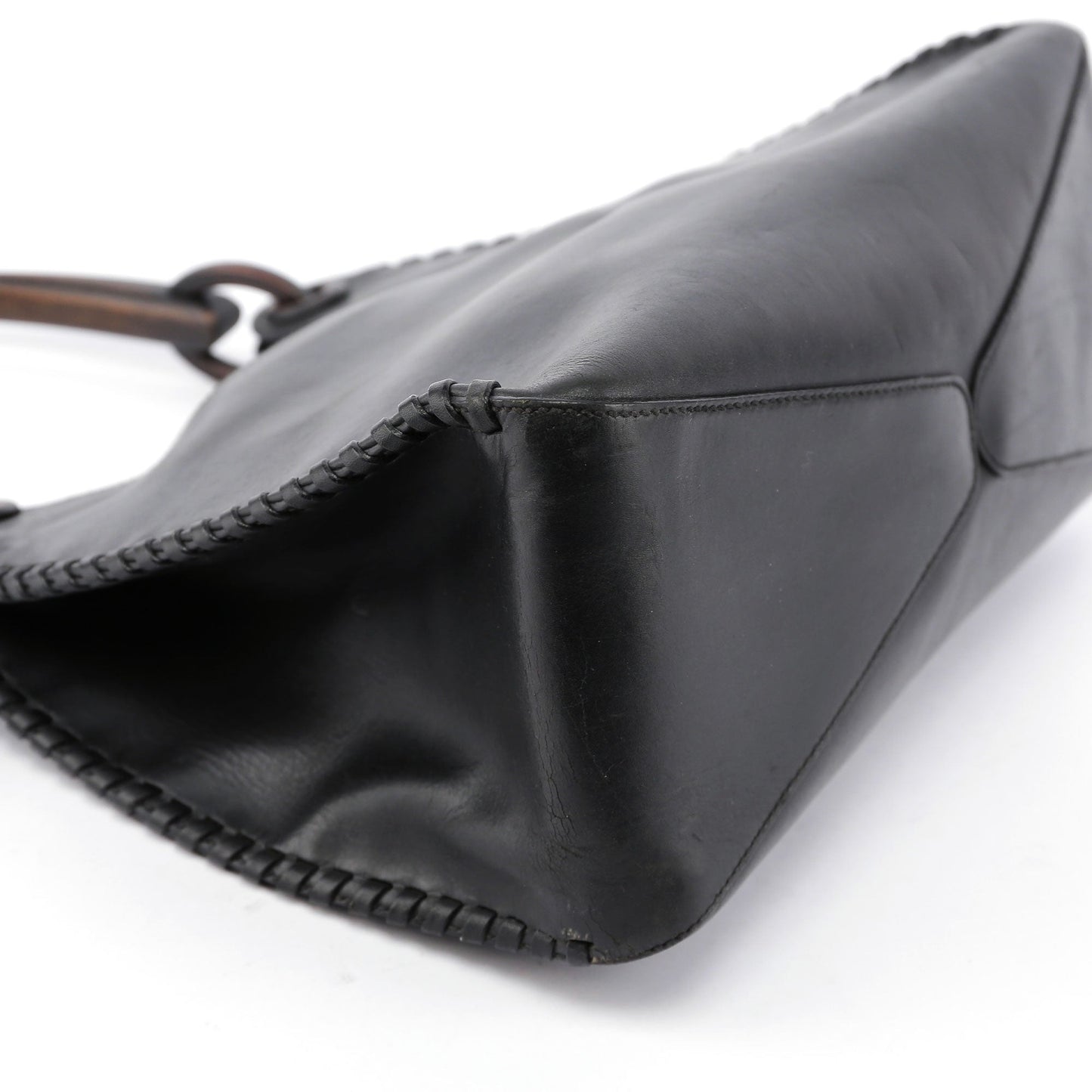 2003 brown Leather Wood Handle Bag