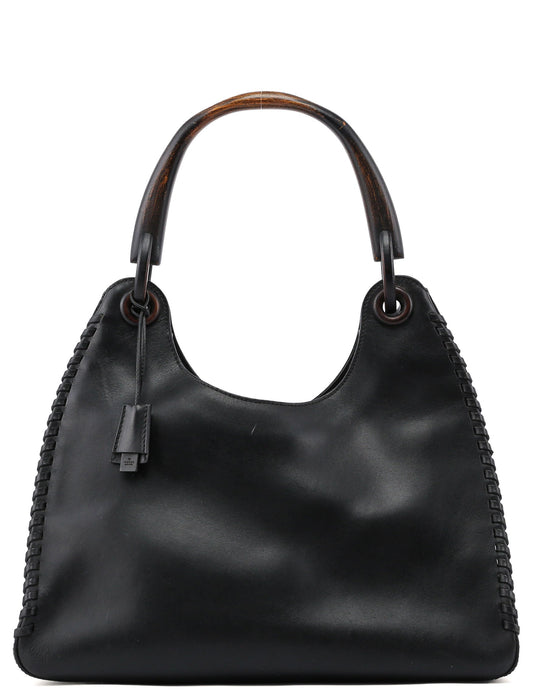 2003 brown Leather Wood Handle Bag