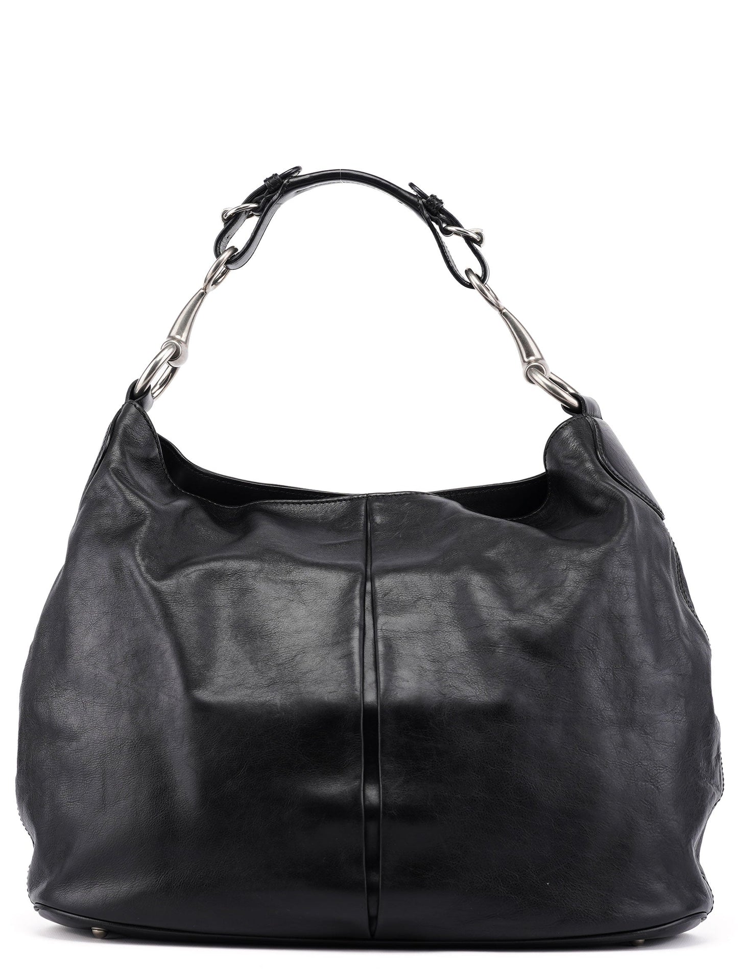 309574 Black Calfskin Horsebit Hobo Shoulder Bag