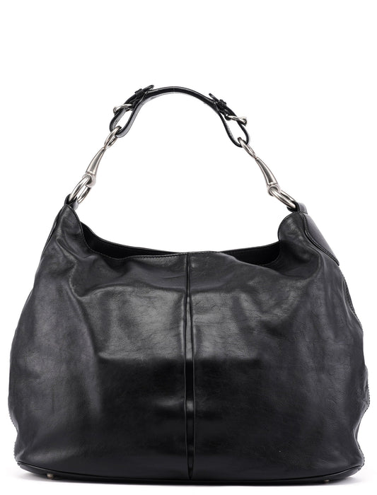 309574 Black Calfskin Horsebit Hobo Shoulder Bag