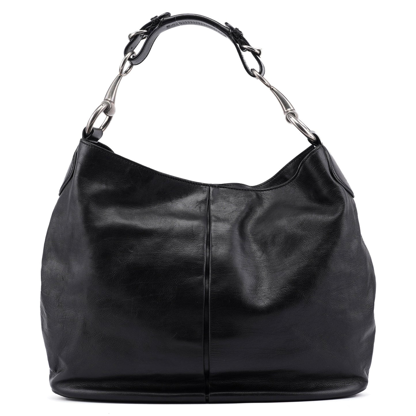 309574 Black Calfskin Horsebit Hobo Shoulder Bag