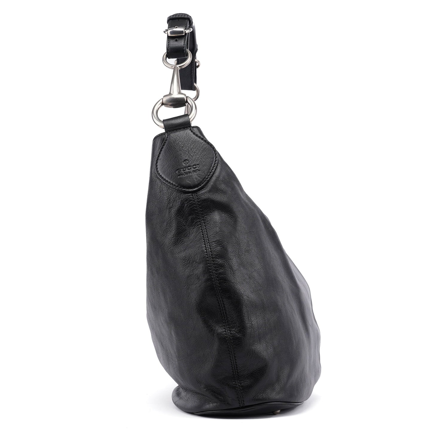 309574 Black Calfskin Horsebit Hobo Shoulder Bag