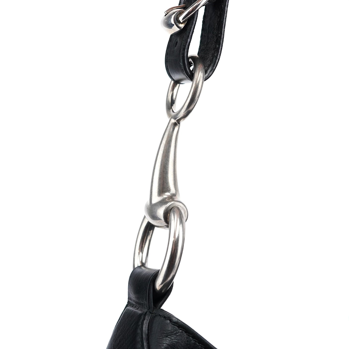 309574 Black Calfskin Horsebit Hobo Shoulder Bag