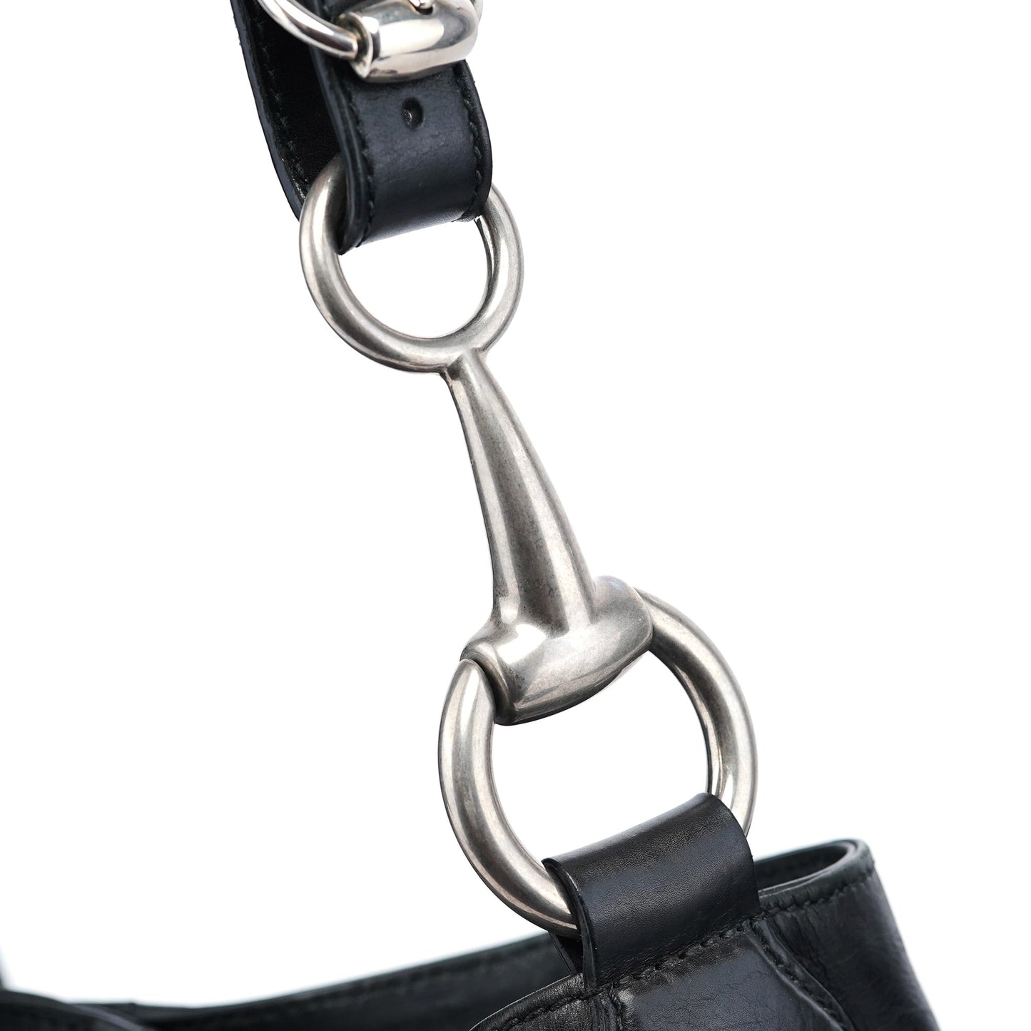 309574 Black Calfskin Horsebit Hobo Shoulder Bag
