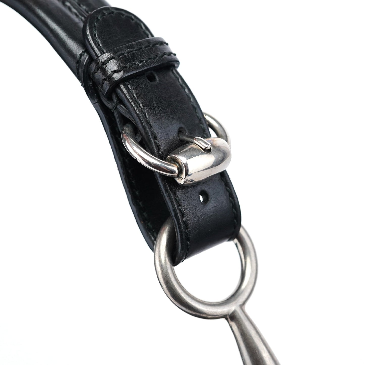 309574 Black Calfskin Horsebit Hobo Shoulder Bag