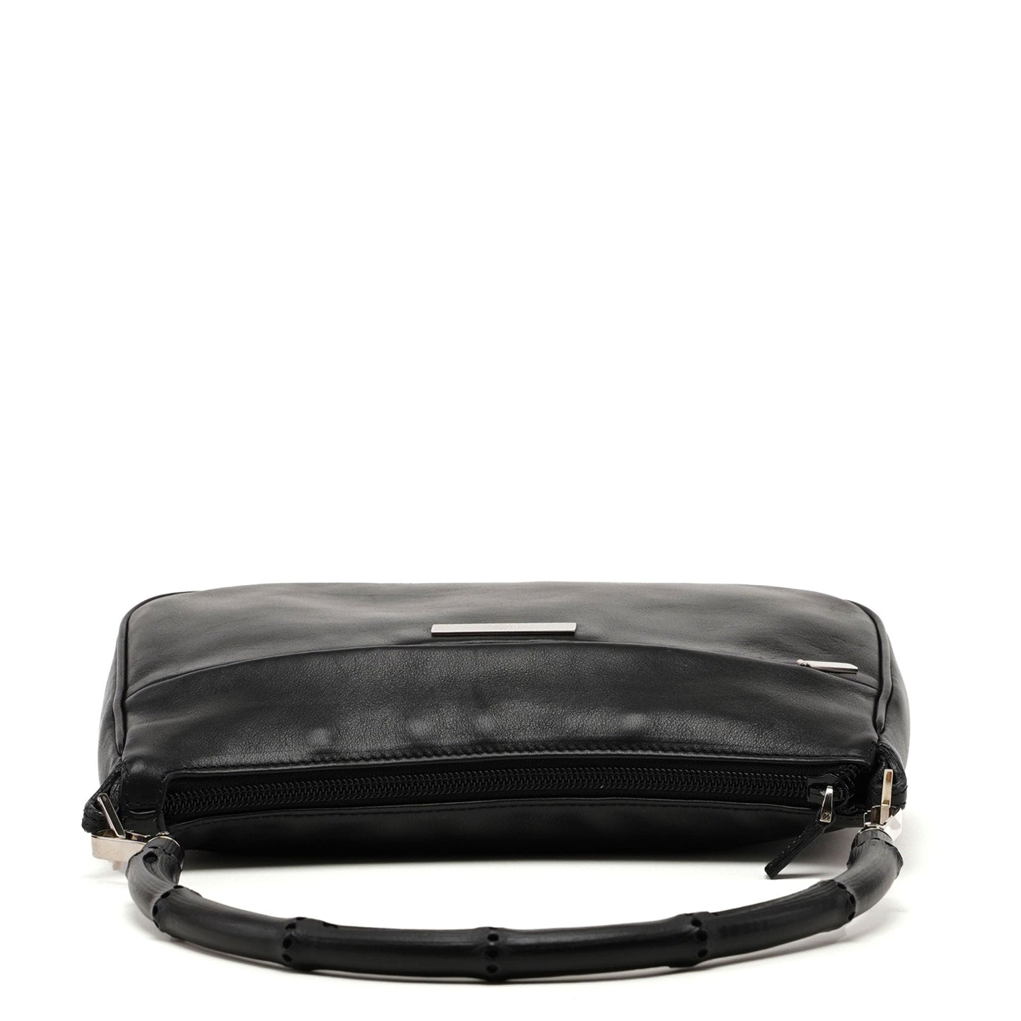 4870. Black Leather Bamboo Hobo Bag