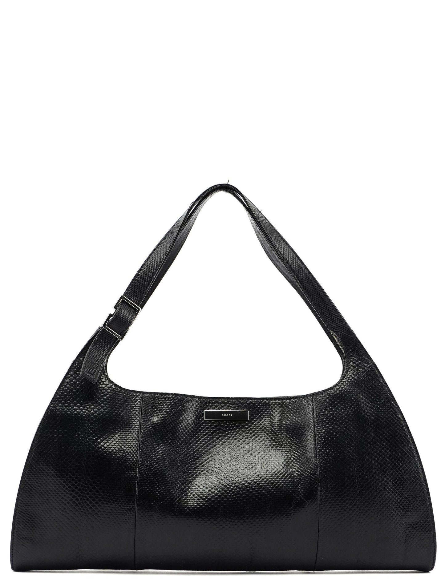 5312. Gucci Black Lizard Embossed Shoulder Bag