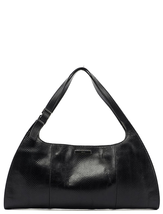 5312. Gucci Black Lizard Embossed Shoulder Bag