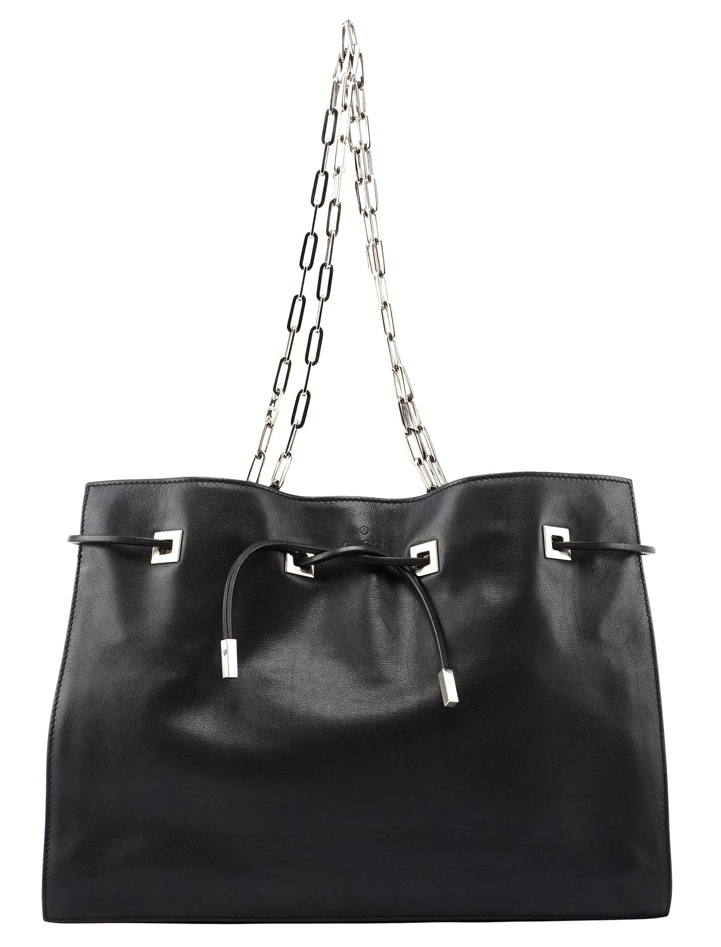 5338. Gucci Black Calfskin Drawstring Chain Tote
