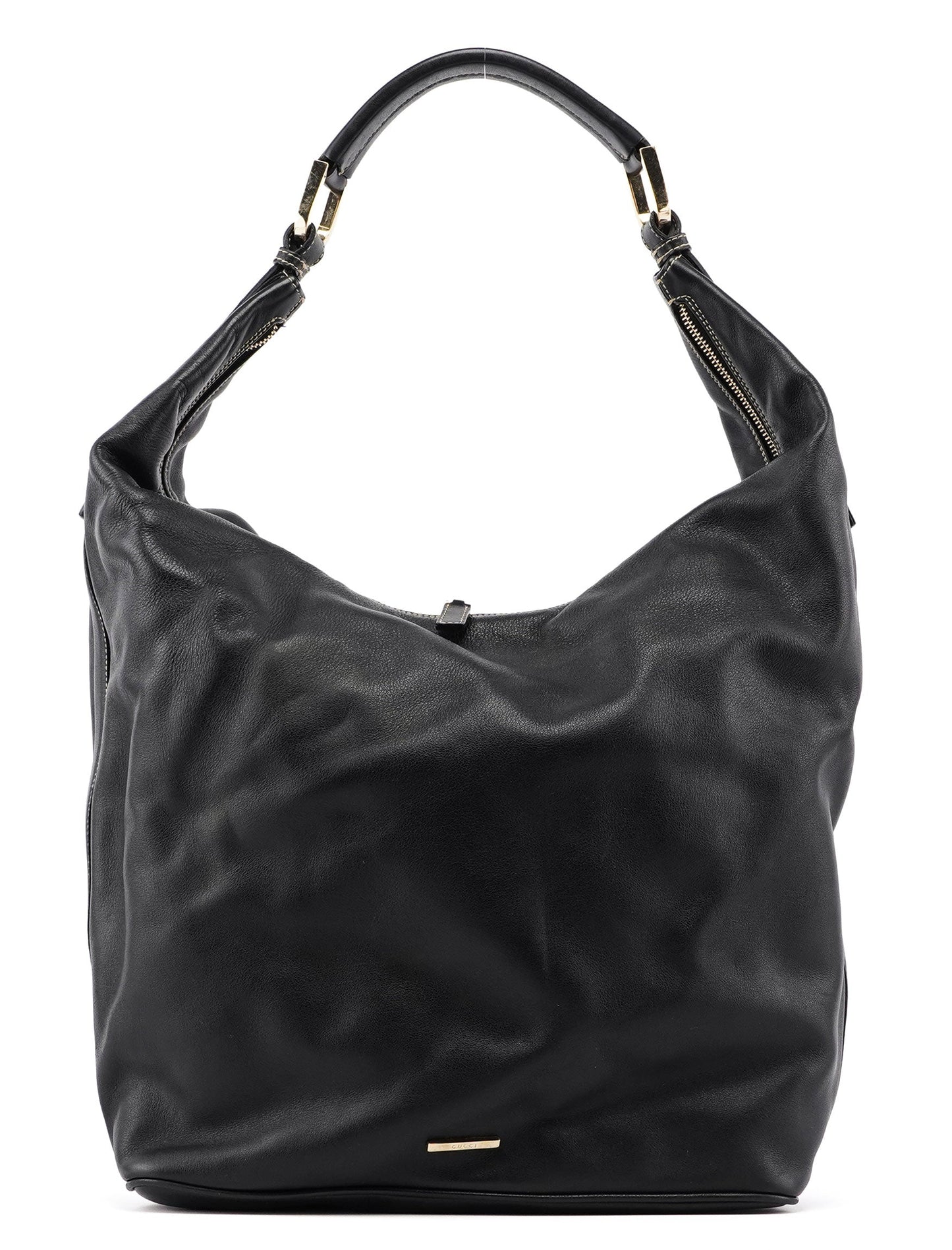 73884 Black Calfskin V Hobo Shoulder Bag