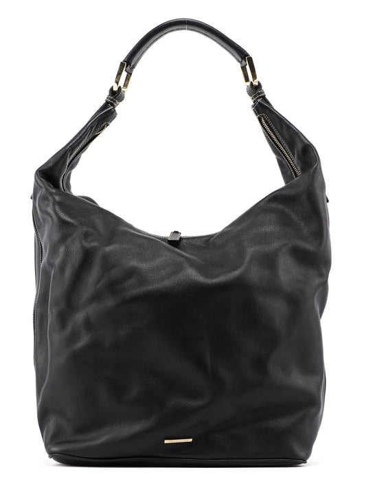 73884 Black Calfskin V Hobo Shoulder Bag