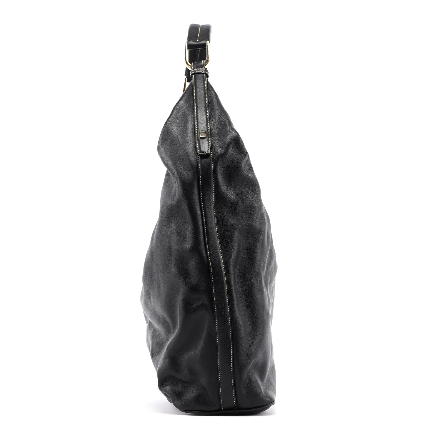 73884 Black Calfskin V Hobo Shoulder Bag