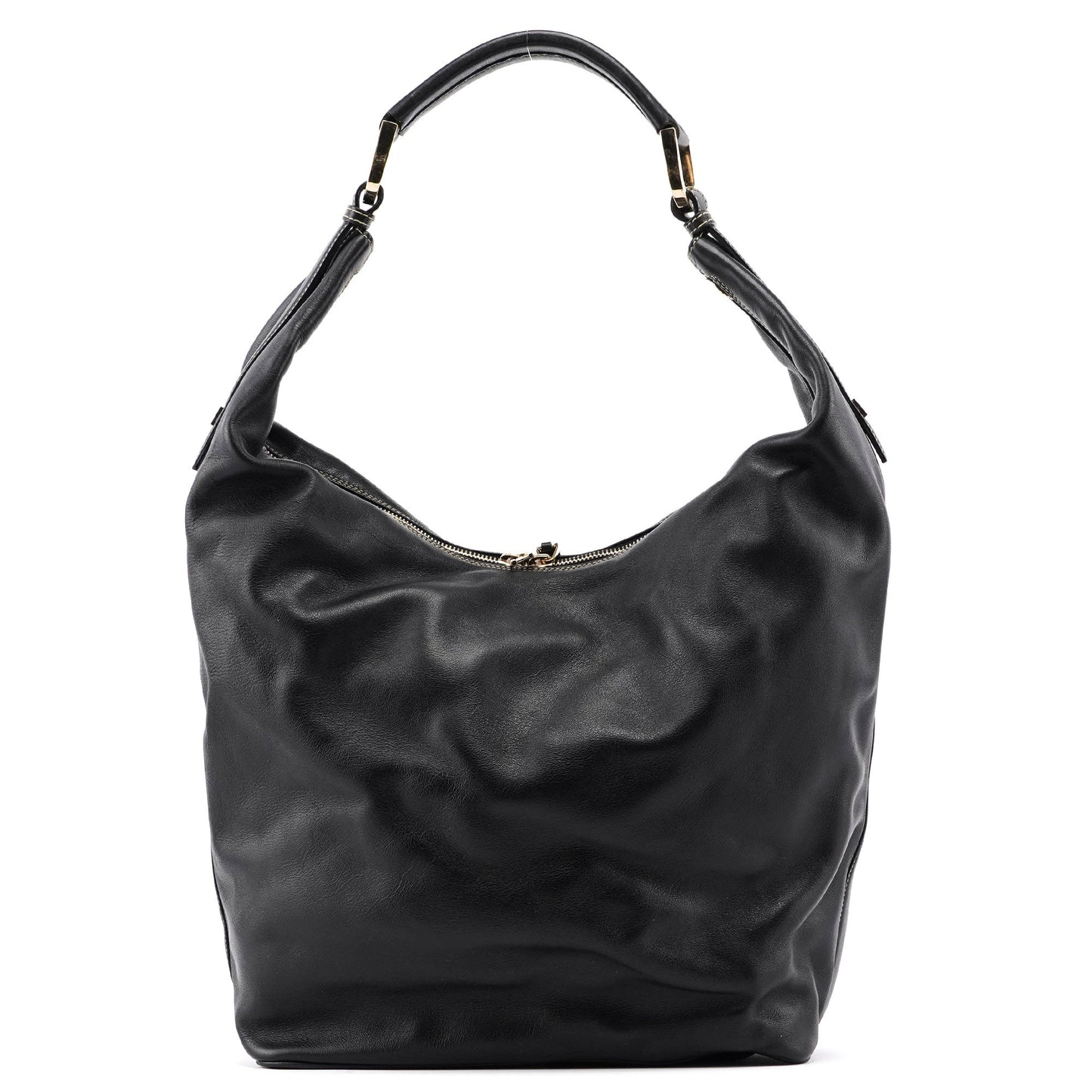 73884 Black Calfskin V Hobo Shoulder Bag