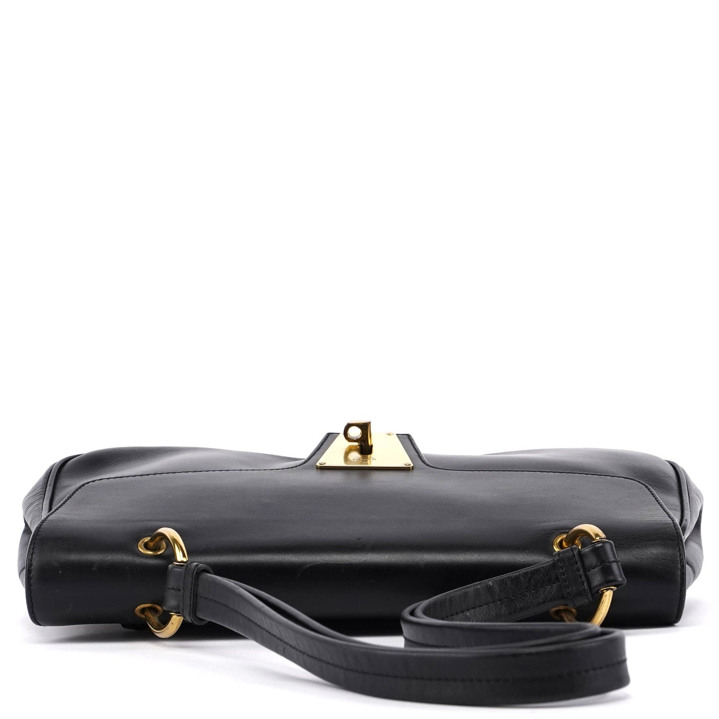 90643 Black Calfskin Buckle Shoulder Bag