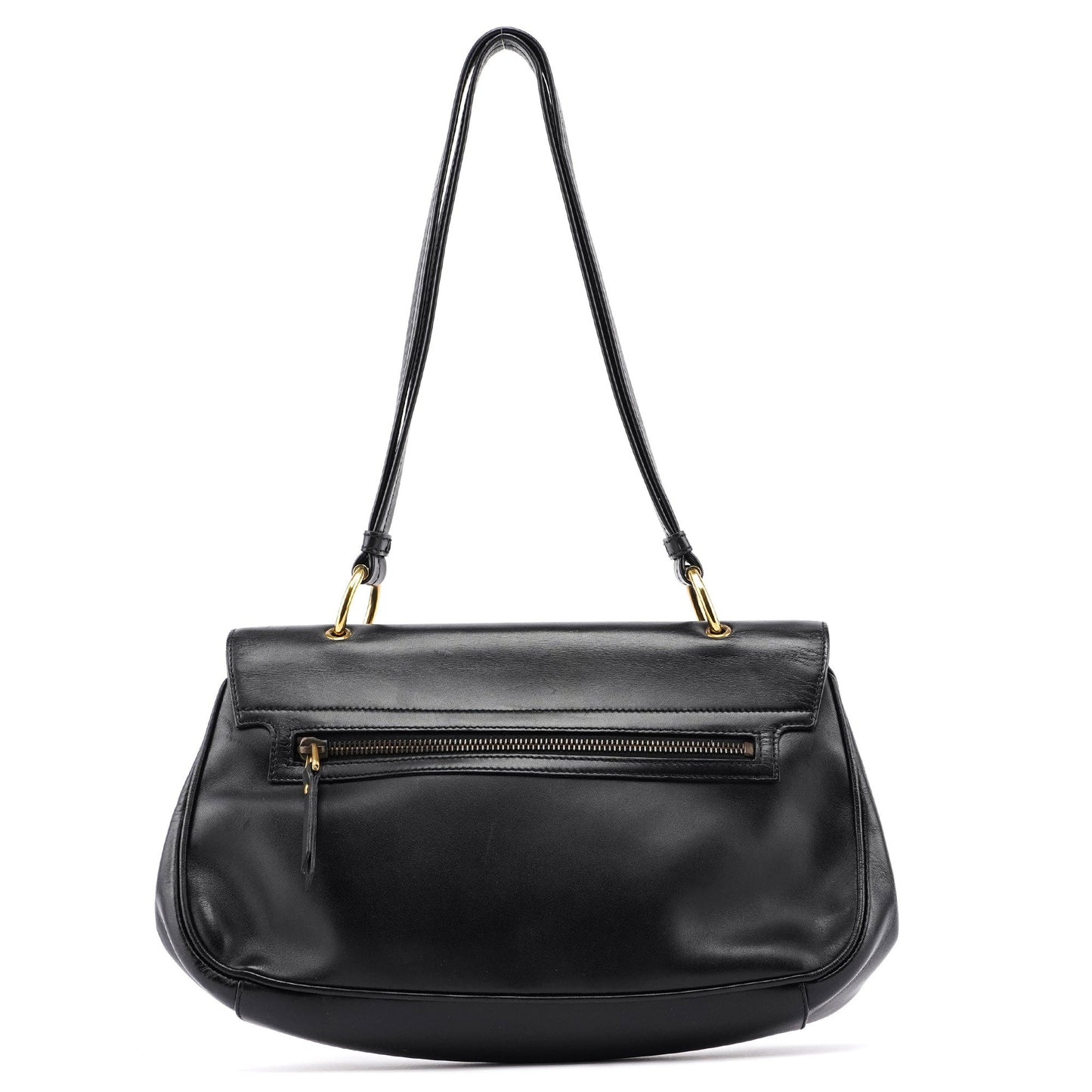 90643 Black Calfskin Buckle Shoulder Bag